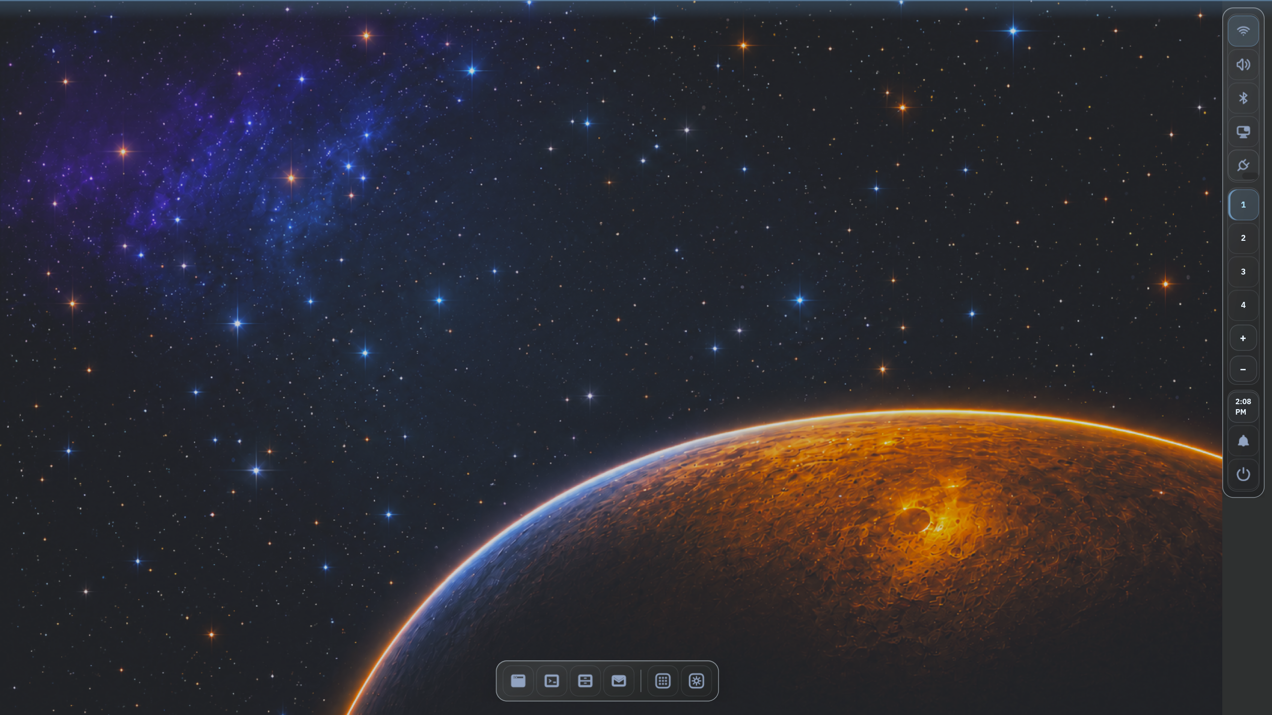 FocalDesk desktop with its aerospace-inspired shell, top bar, and side navigation