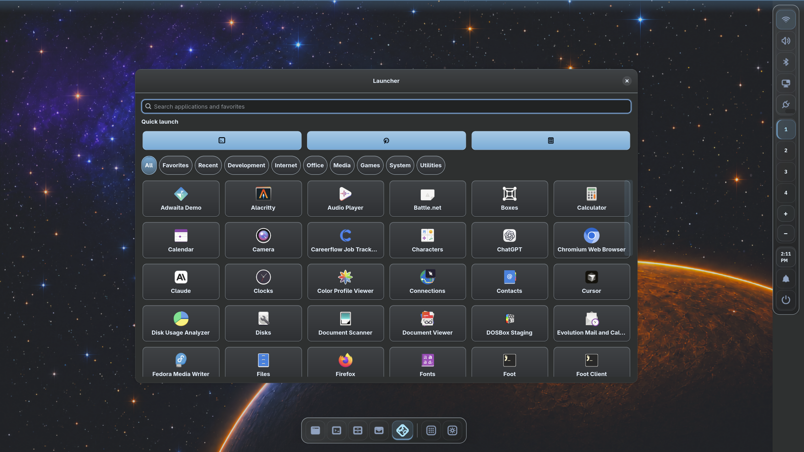 FocalDesk native application launcher open over the desktop