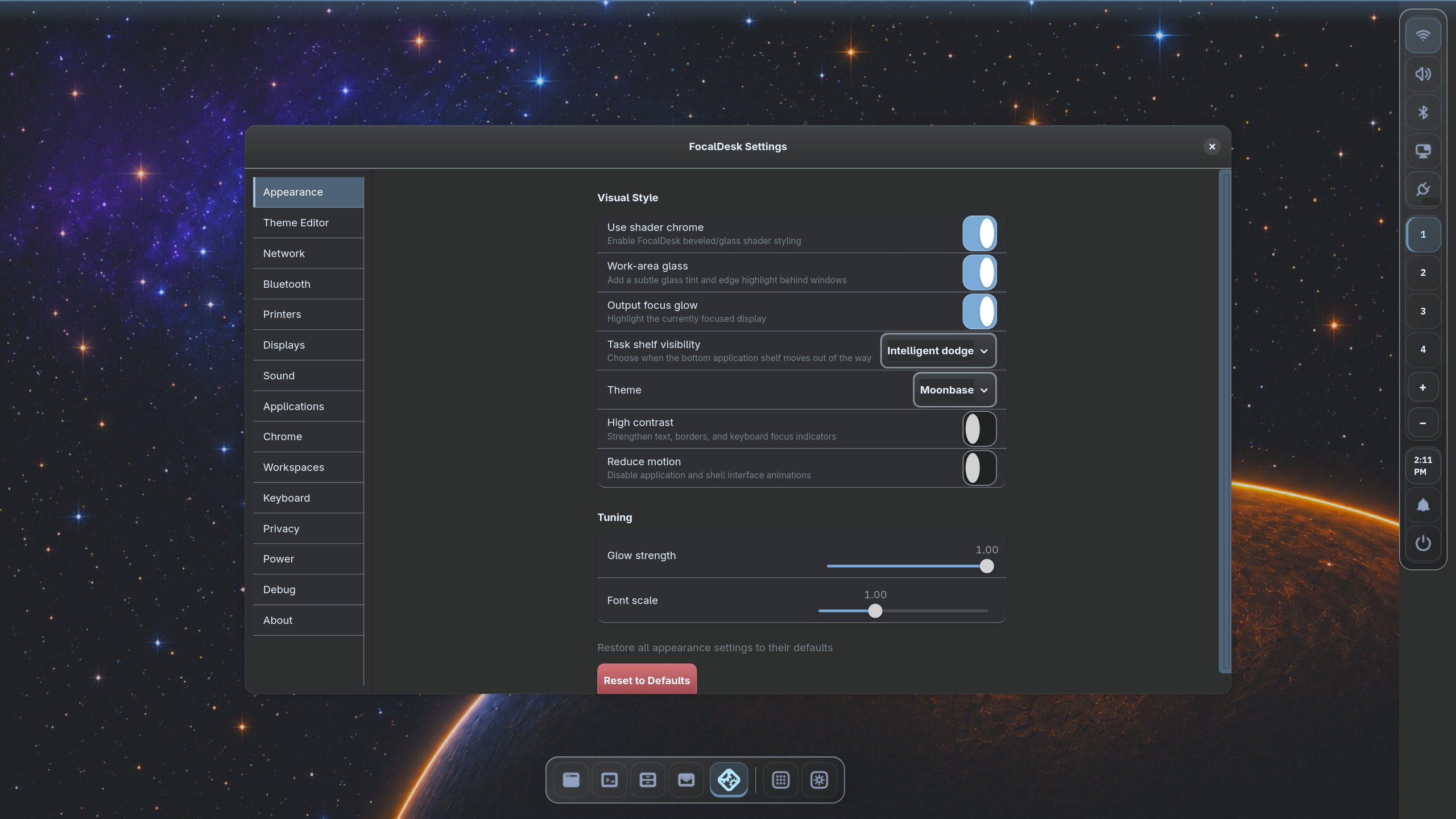 FocalDesk settings application