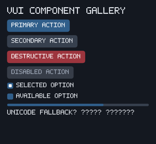 VUI component gallery rendered by the deterministic Vulkan snapshot test suite